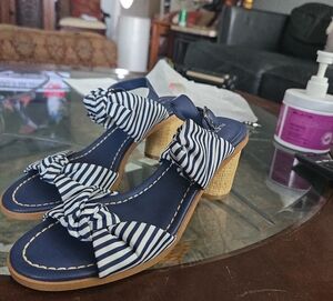 Alex Marie Navy and White Striped Heels